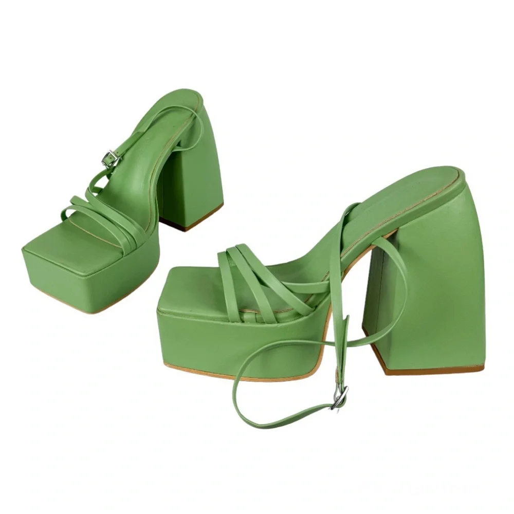 Princess Polly La Belle Platform Heels Green Sz 6 Strappy